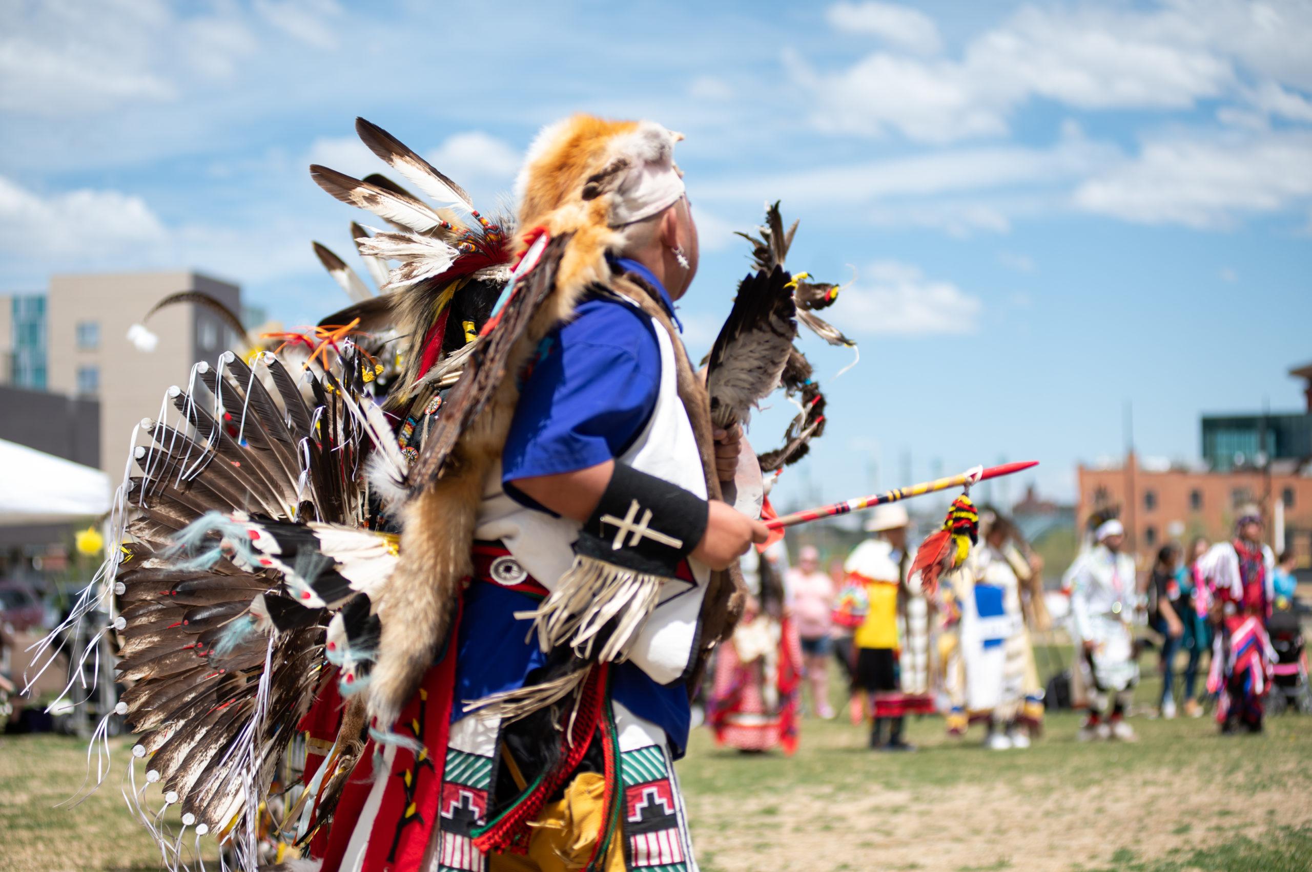 A traditional dancer at the first annual Auraria Powwow.
